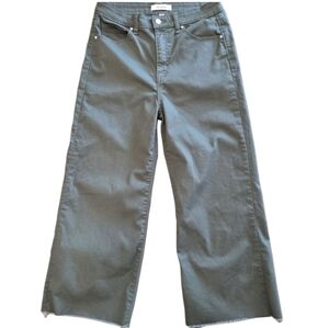 ZENANA DOP-1617A High Rise Flare Cropped Army Green Chino Pants Raw Hem Work